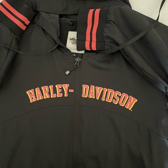 Harley Davidson Windbreaker Womens Size 2X Black Full Zip Pockets Hood Biker - Picture 7 of 16
